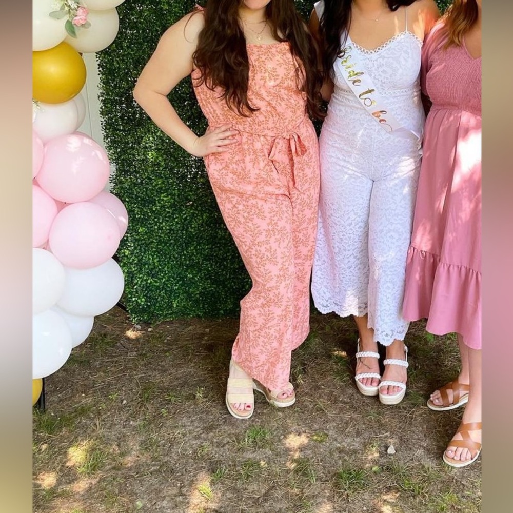 Loft pink floral jumpsuit
